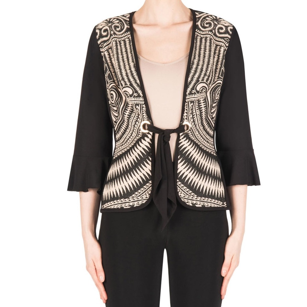 Joseph Ribkoff Cool Print Jacket Cover Up Black size 14 art to wear‎ lagenlook
